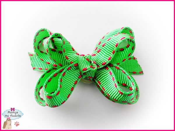 Litle Bow Pespontado - Verde/Rosa
