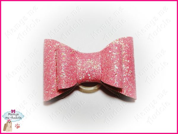 Laço de Tecido com Glitter Duplo Light Pink - M