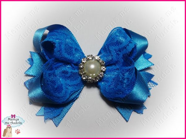 Laço Boutique com Renda Azul Turquesa