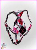 Gravata Importada Xadrez (Cinza, Rosa & Preto)