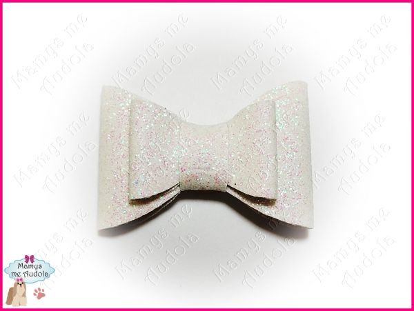 Laço de Tecido com Glitter Duplo White - M