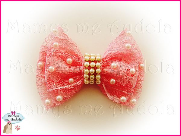 Laço de Renda com Perolas Rosa