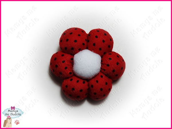Flor de Fuxico Vermelho Poá/Branco