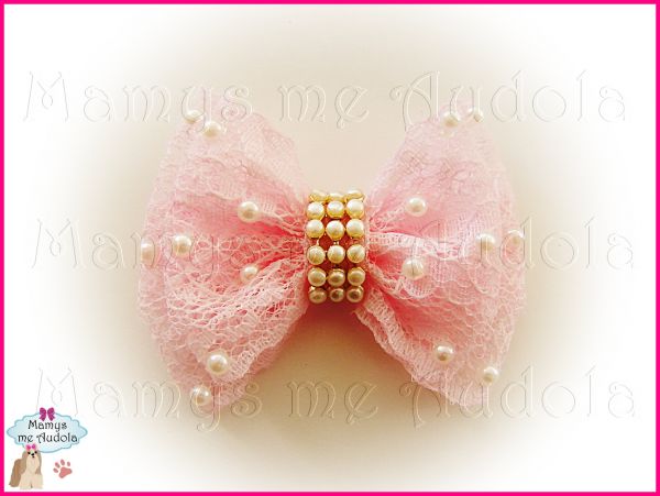 Laço de Renda com Perolas Rosa Bebê