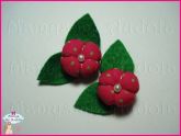 Flor de Fuxico na Folha Pink/Verde