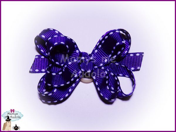 Litle Bow Pespontado  - Roxo/Branco