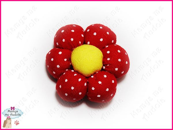 Flor de Fuxico Vermelho/Amarelo