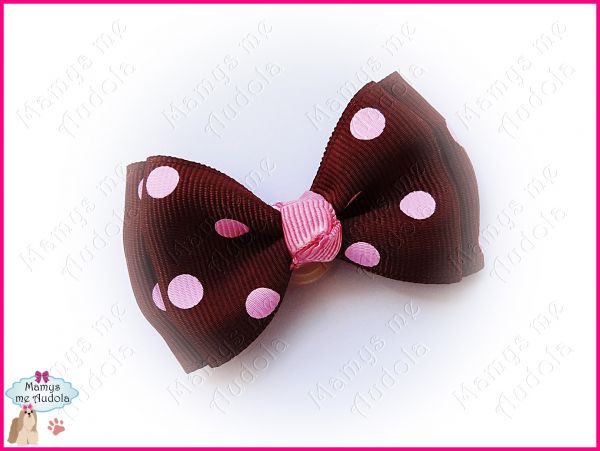 Laço Double Marrom c/Poá Rosa