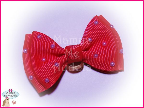 *Novo!! Laço Double com Pérolas - Coral